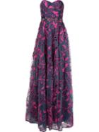 Marchesa Notte Embroidered Gown, Women's, Size: 0, Blue, Nylon