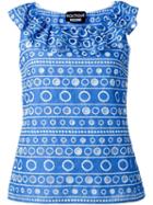 Boutique Moschino Embroidered Frill Tank Top, Women's, Size: 44, Blue, Cotton/polyester