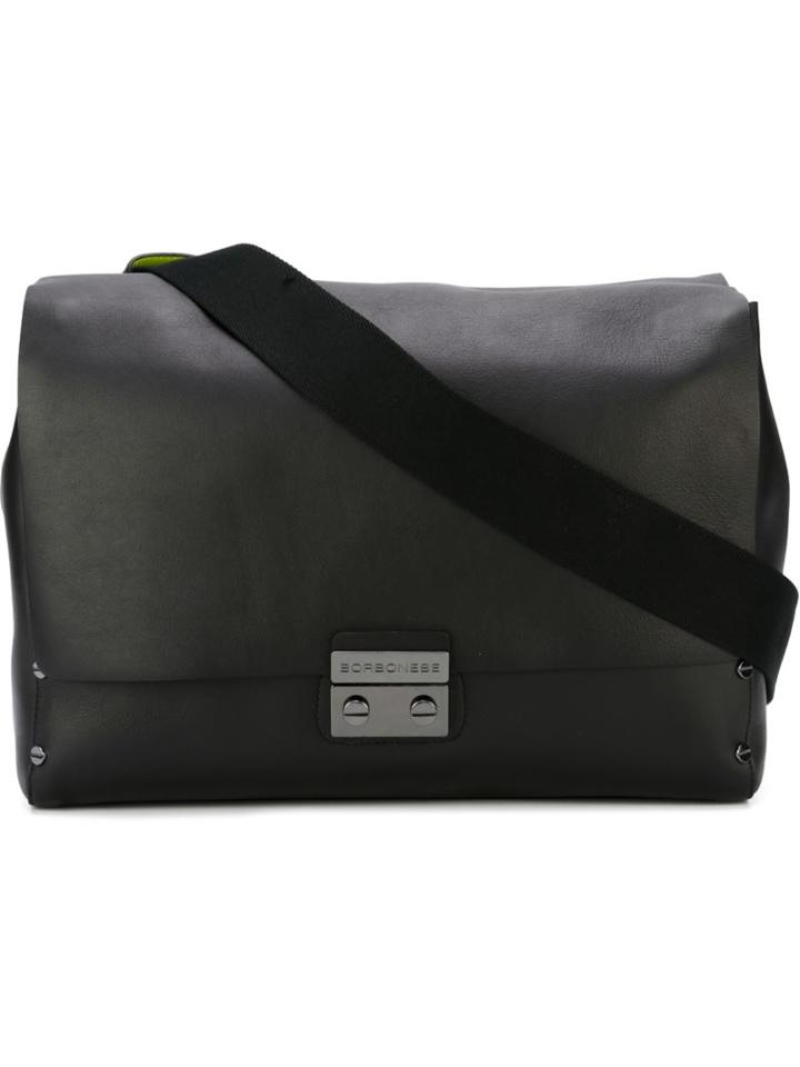 Borbonese Contrast Strap Messenger Bag, Black, Leather