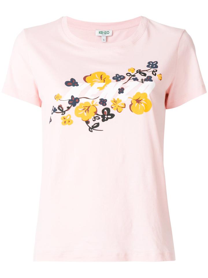 Kenzo - Logo Floral T-shirt - Women - Cotton - L, Pink/purple, Cotton
