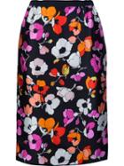 Oscar De La Renta Floral Print Straight Skirt, Women's, Size: 4, Black, Silk/cotton