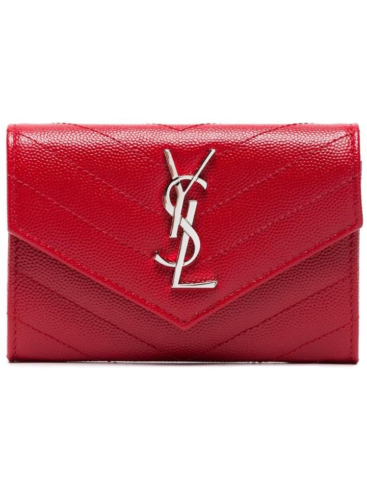 Saint Laurent Red Monogram Envelope Leather Wallet