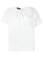 Rochas Appliqué Round Neck Blouse, Women's, Size: 40, White, Silk/cotton/spandex/elastane