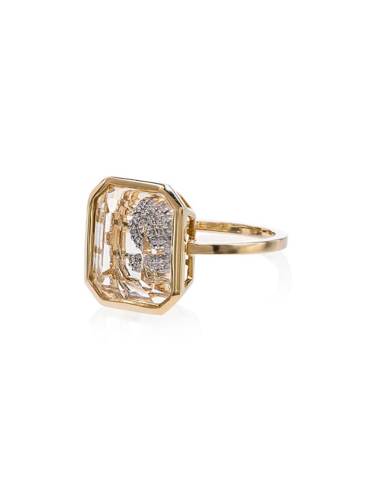 Mateo Frame Secret Diamond Initial Ring - Gold