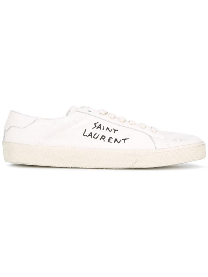 Saint Laurent Logo Embossed Sneakers - Nude & Neutrals