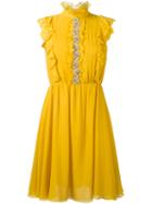 Giambattista Valli Ruffled Detail Flared Dress, Women's, Size: 42, Yellow/orange, Silk