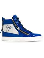 Giuseppe Zanotti Design Zip Detail Hi-top Sneakers, Men's, Size: 41.5, Blue, Rubber/patent Leather