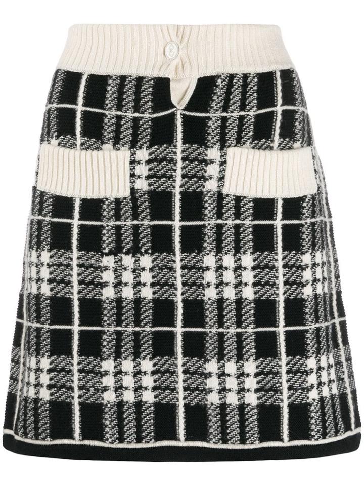 Barrie Checked A-line Skirt - Black