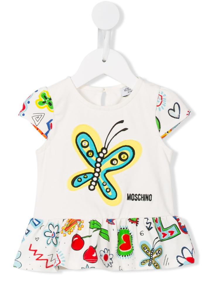Moschino Kids Butterfly Print Dress, Girl's, Size: 18-24 Mth, White