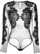 Amen - Sheer Beaded Bodysuit - Women - Polyamide/polyester/spandex/elastane/glass - 40, Black, Polyamide/polyester/spandex/elastane/glass