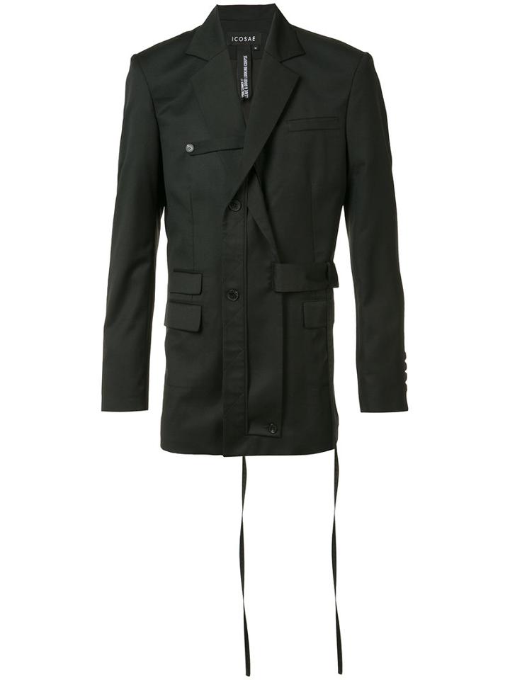Icosae Double-breasted Blazer, Men's, Size: Large, Black, Cupro/wool