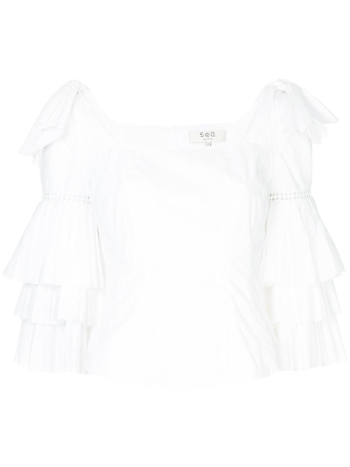 Sea Ruffle Sleeved Blouse - White