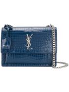 Saint Laurent Crocodile Embossed Sunset Shoulder Bag - Blue
