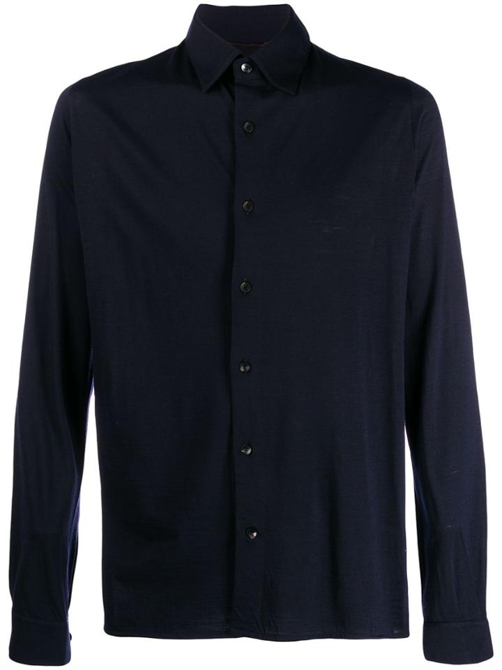 Caruso Plain Long-sleeved Shirt - Blue