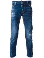 Dsquared2 Sexy Twist Paint Splatter Jeans, Men's, Size: 52, Blue, Cotton/spandex/elastane/polyester