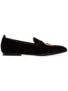 Dolce & Gabbana Black And Red Heart Embroidered Velvet Loafers