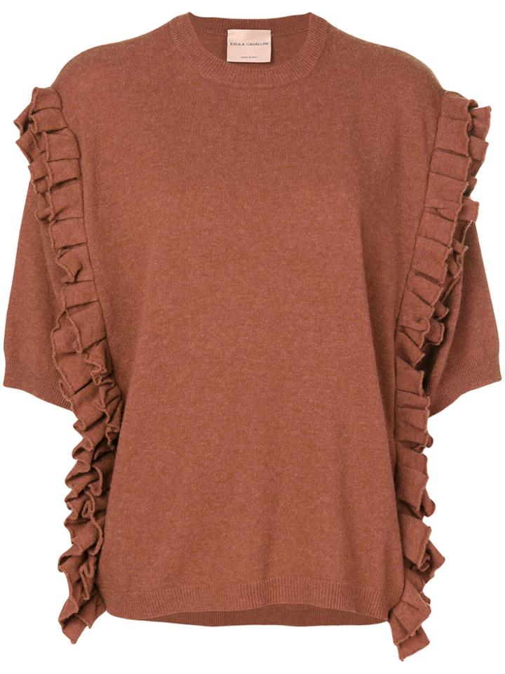 Erika Cavallini Frill Detail Short Sleeved Jumper - Brown