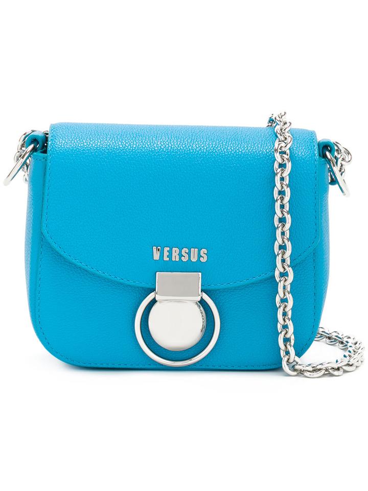 Versus Chain Strap Shoulder Bag, Women's, Blue, Calf Leather/metal/cotton