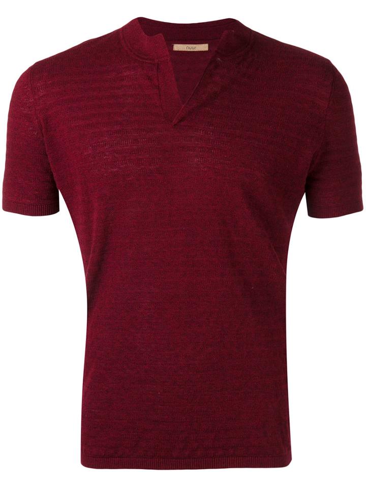 Nuur - Split Neck Short Sleeve Sweater - Men - Cotton/linen/flax - 48, Red, Cotton/linen/flax