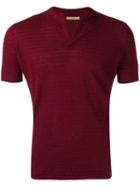 Nuur - Split Neck Short Sleeve Sweater - Men - Cotton/linen/flax - 48, Red, Cotton/linen/flax