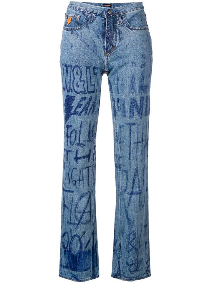 Walter Van Beirendonck Pre-owned Ink Writing Jeans - Blue