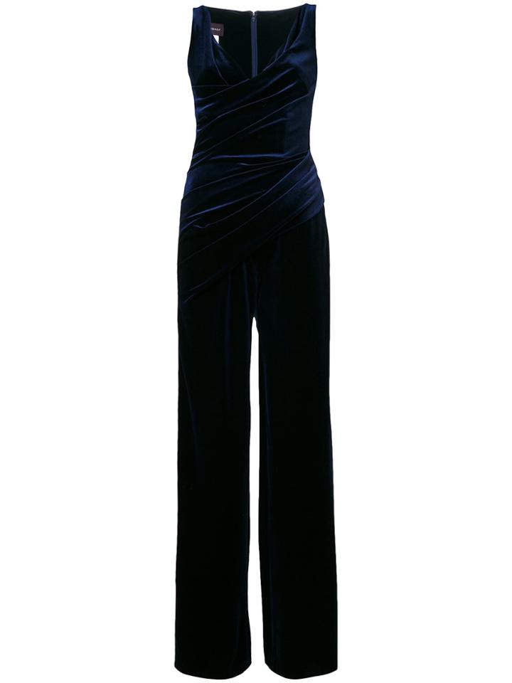 Talbot Runhof Ruched Sleeveless Jumpsuit - Blue