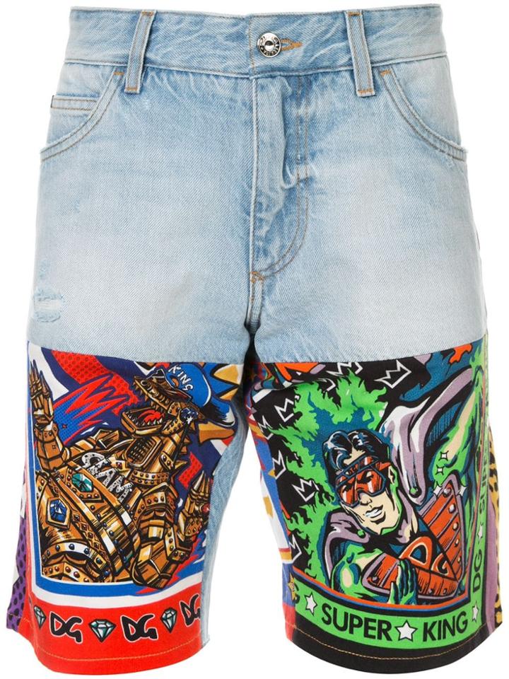 Dolce & Gabbana Comic Print Denim Shorts - Multicolour