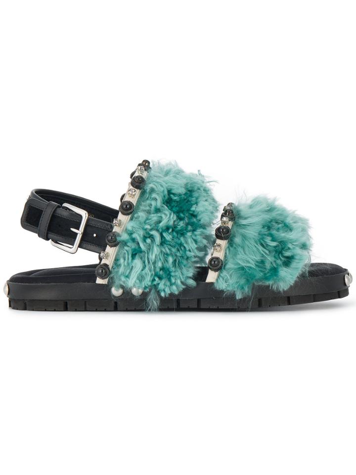 Marni Blue Fur Beaded Sandals