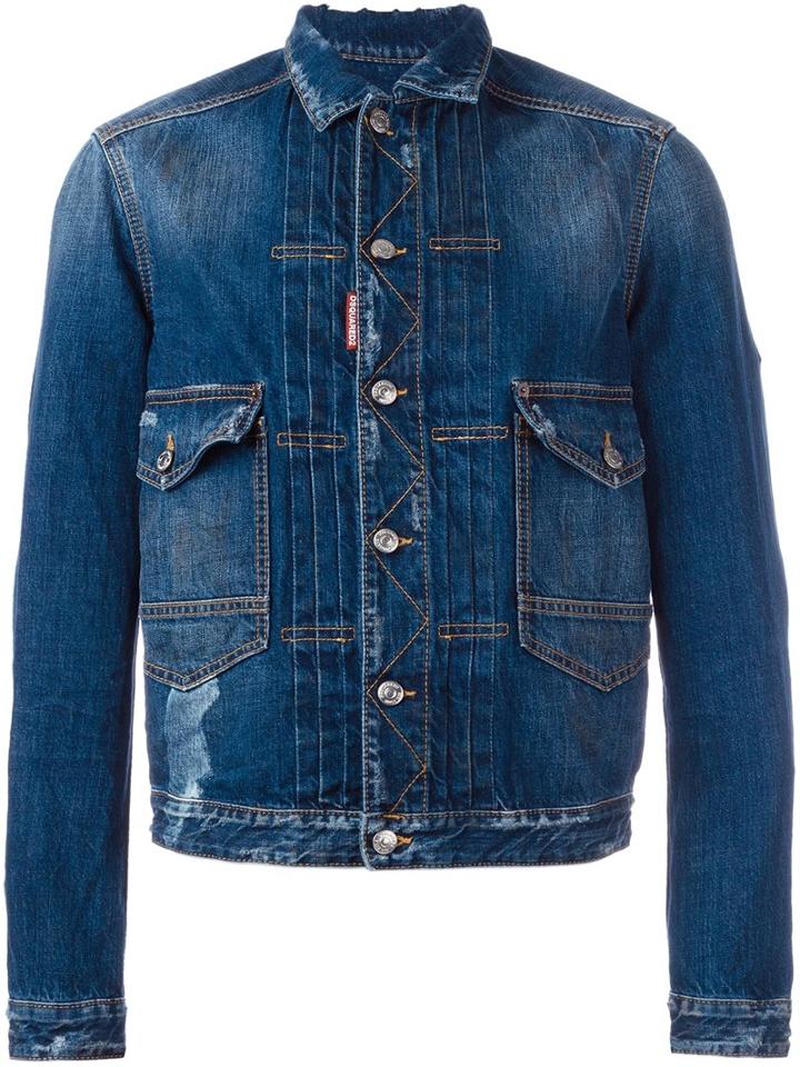 Dsquared2 'tokyo Metro Flower' Denim Jacket, Men's, Size: 50, Blue, Cotton/polyethylene/spandex/elastane/polyethylene-vinyl Acetate (peva)