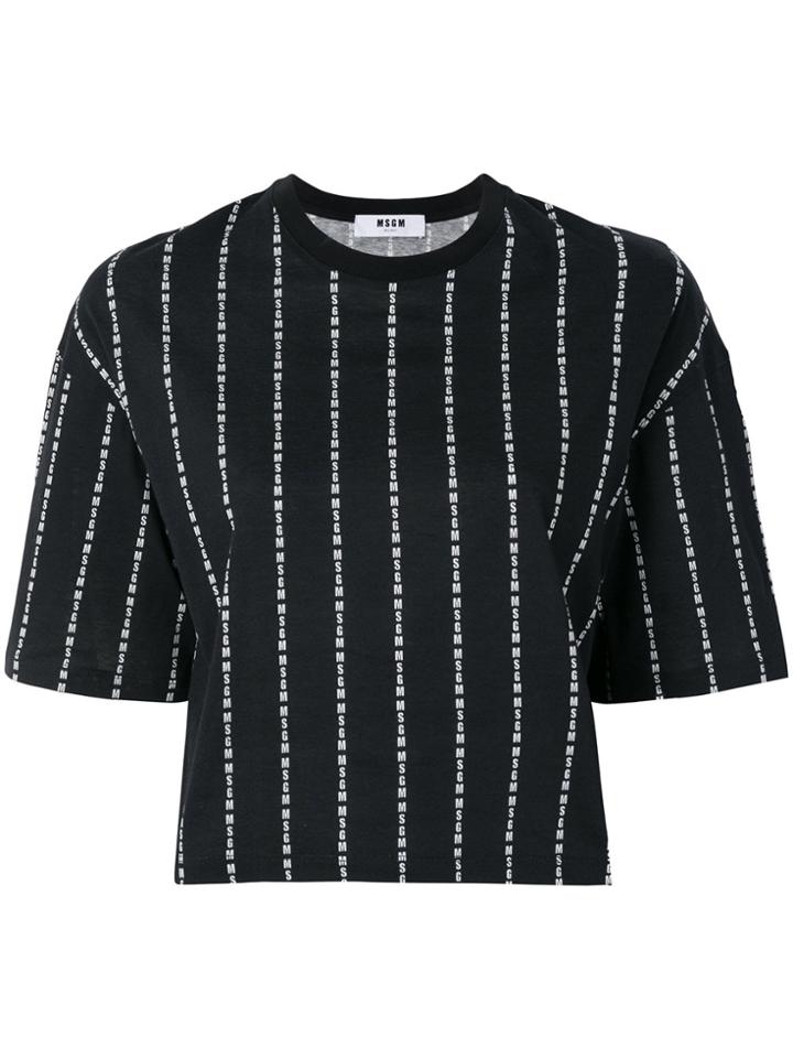 Msgm Brand Stripe Cropped T-shirt - Black