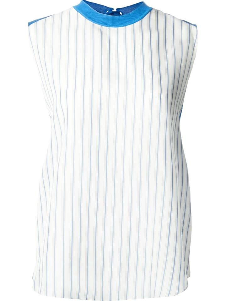 Astraet Striped Contrast Slashed Back Tank Top, Women's, Blue, Silk/cotton/cupro