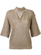 Cristaseya Knitted Polo Shirt, Women's, Size: Small, Brown, Linen/flax
