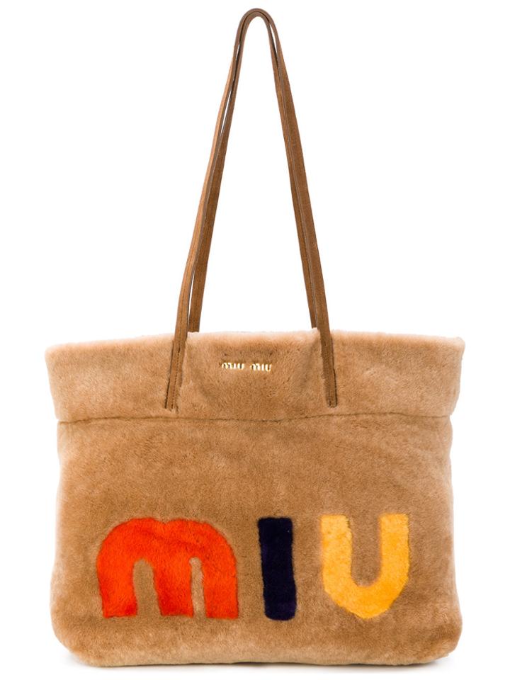 Miu Miu My Miu Shearling Tote Bag - Brown