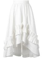 Cédric Charlier Gathered Waist Ruffled Skirt, Women's, Size: 44, White, Cotton/other Fibers