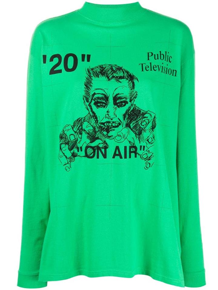 Off-white Public Television Print Long-sleeve T-shirt - Green