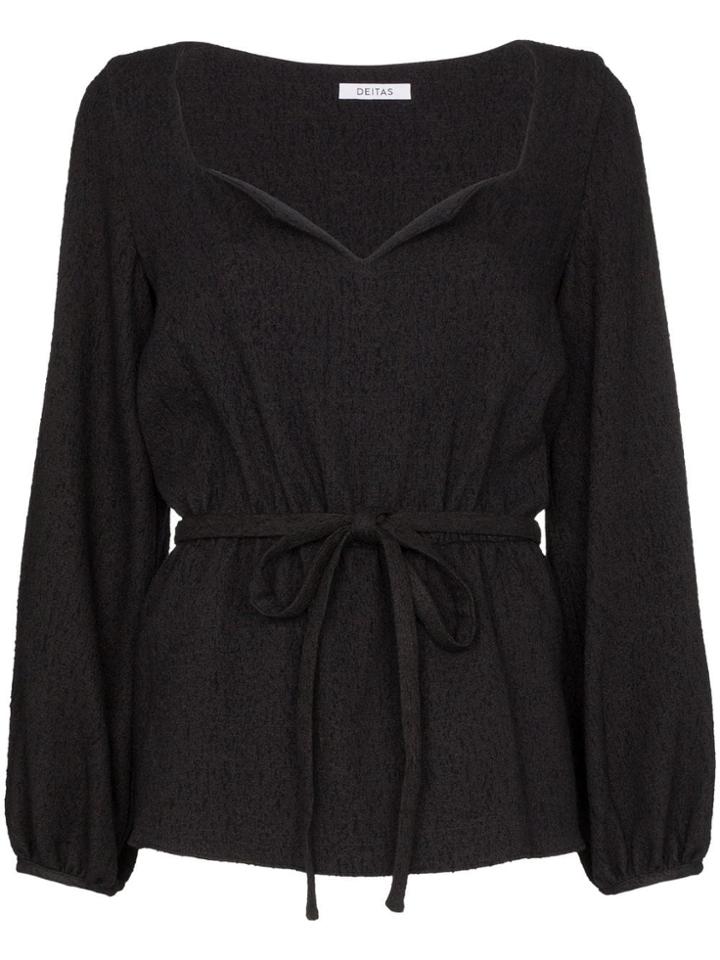 Deitas Liz Belted Blouson Sleeve Blouse - Black