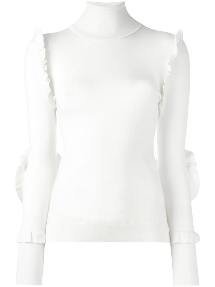 Fendi Frill Trim Jumper, Women's, Size: 42, Nude/neutrals, Polyamide/spandex/elastane/cashmere