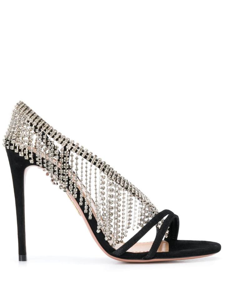 Aquazzura Wild Fringe Crystal 105mm Sandals - Black
