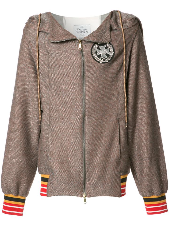Vivienne Westwood Man Striped Detail Zipped Hoody - Brown