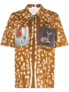 Burberry Bambi Print Zip-front Cotton Polo Shirt - Brown