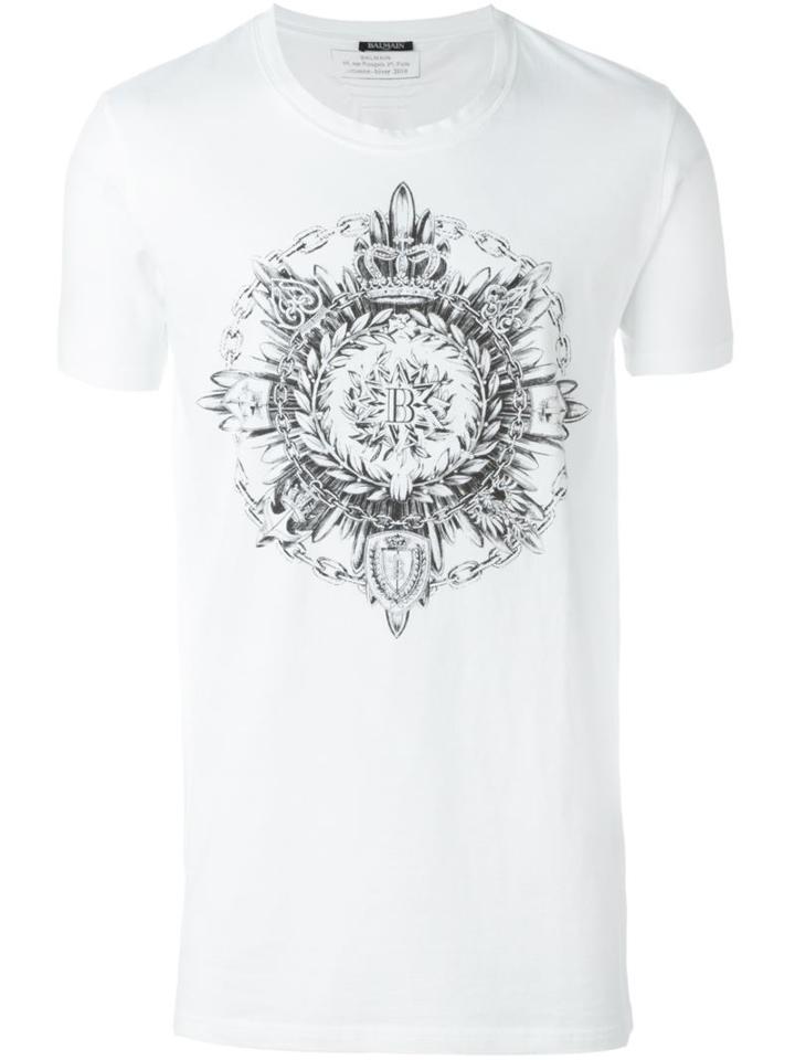 Balmain Round Crest T-shirt, Men's, Size: Xxl, White, Cotton
