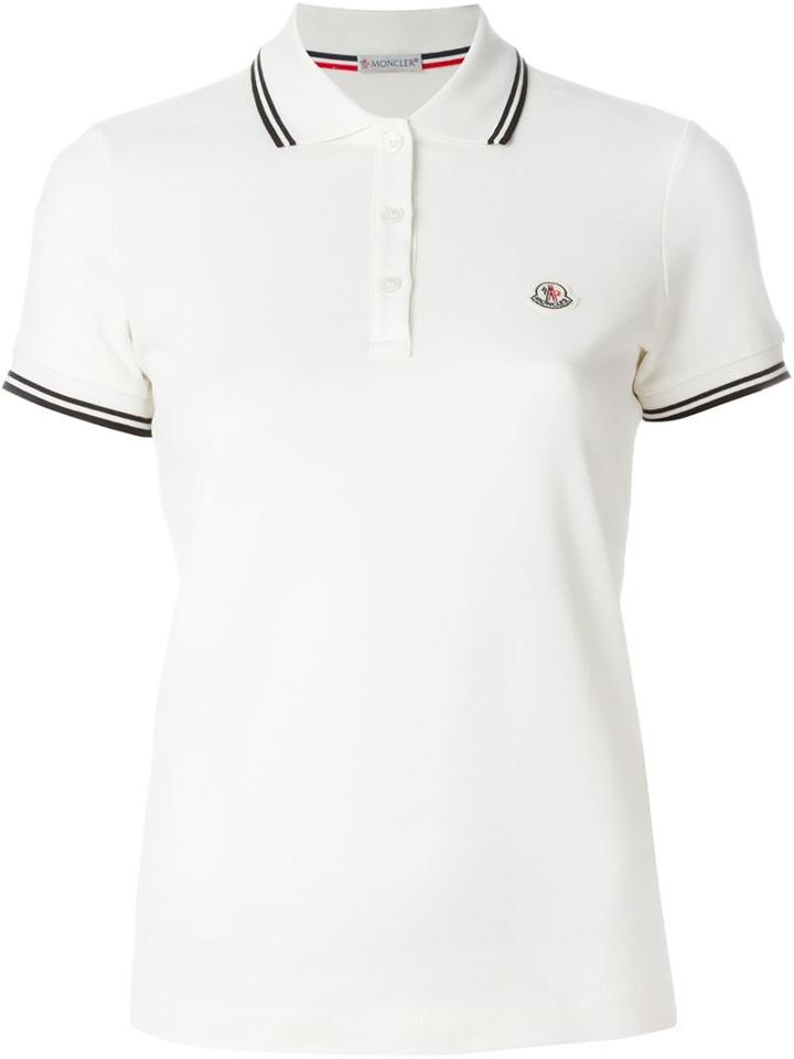 Moncler Piped Collar Polo Shirt, Women's, Size: Medium, White, Cotton