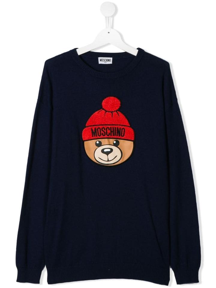Moschino Kids Embroidered Logo Jumper - Blue