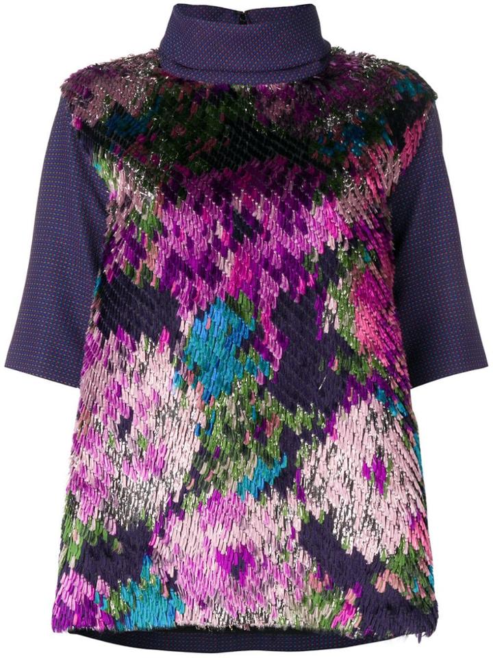 Talbot Runhof Fil Coupé Jacquard Top - Pink & Purple