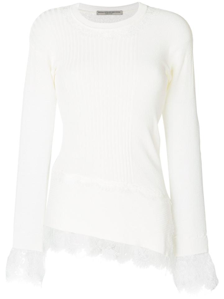 Ermanno Scervino Lace Trim Flared Cuff Sweater - White