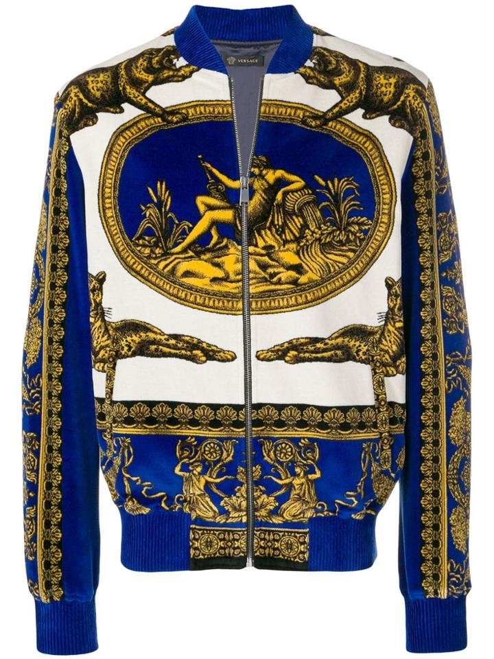 Versace Baroque Velvet Bomber Jacket - Blue