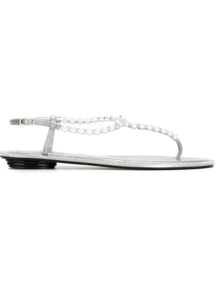 René Caovilla Embellished Thong Sandals, Women's, Size: 39, Grey, Leather
