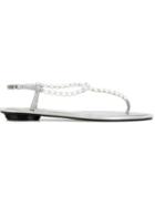 René Caovilla Embellished Thong Sandals, Women's, Size: 39, Grey, Leather