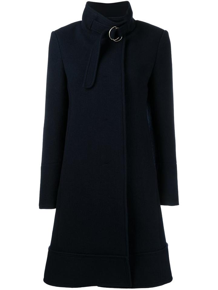 Chloé Belted Stand-up Collar Coat, Women's, Size: 38, Blue, Virgin Wool/angora/viscose/cotton