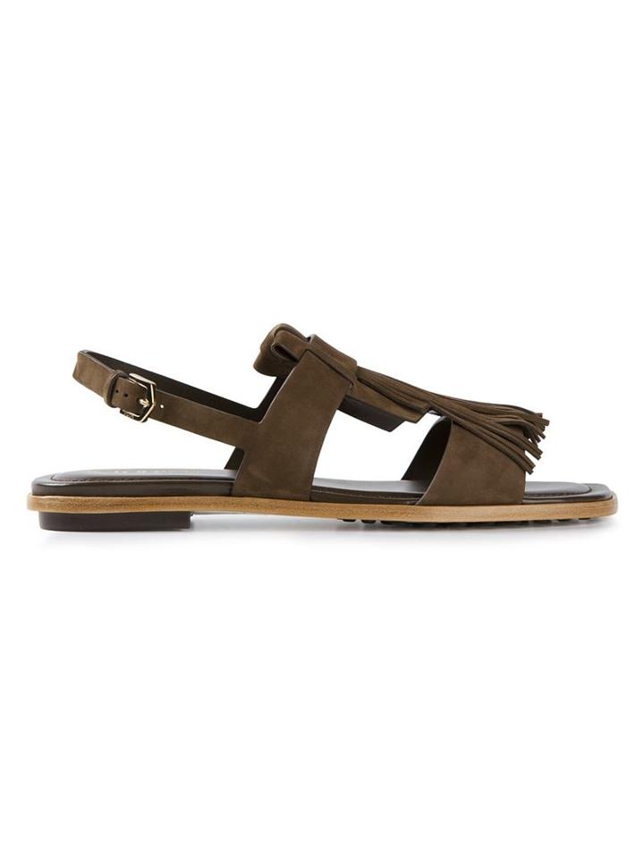 Tod S Fringed Sandals, Women's, Size: 39.5, Brown, Chamois Leather/leather